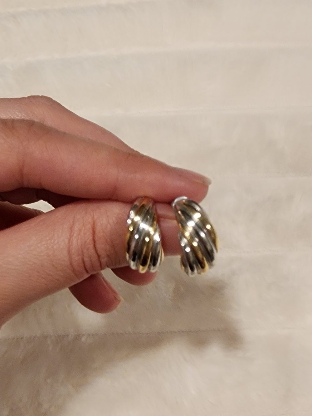 Vintage Napier Two Tone Gold Silver Ribbed Clip-On Earrings Signed